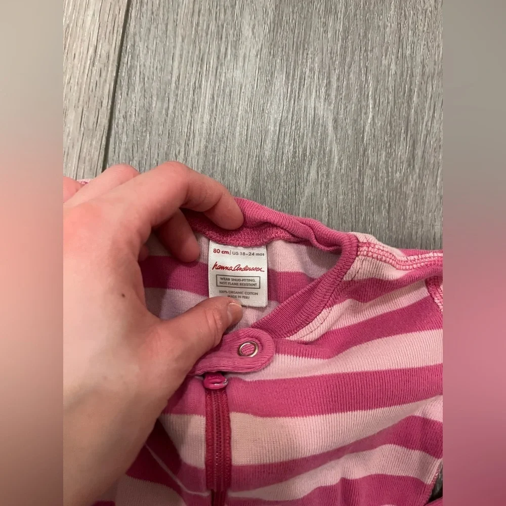 Hanna Andersson Bold Stripe Sleeper Full Zip Pink Peony/Shell Pink 18-24 Mo
